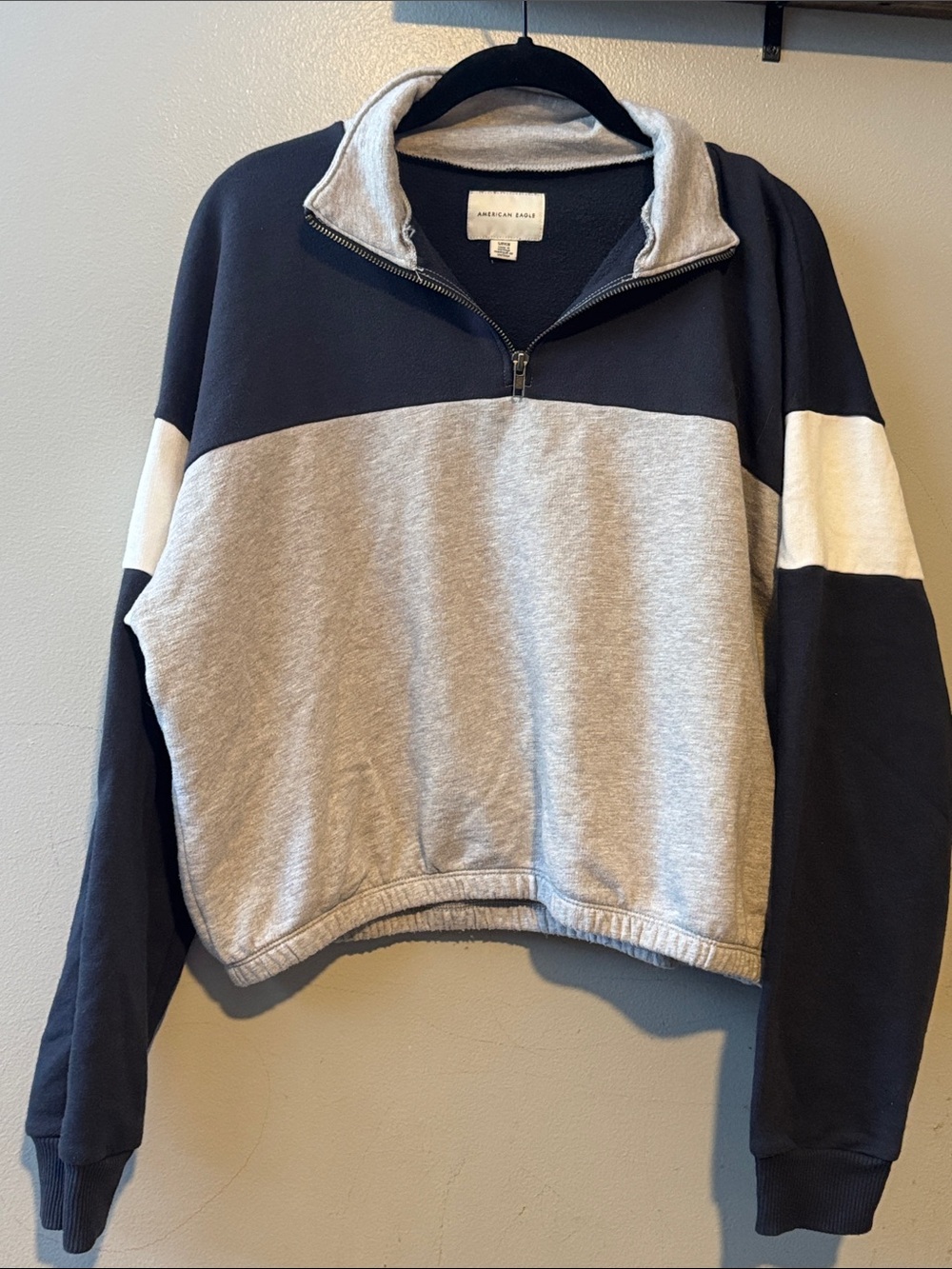 American Eagle Outfitters Navy, Light Gray & White Colorblock Half-Zip Sweater